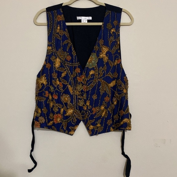 Coldwater Creek Blue Asymmetrical Tie back Top vest women L beaded Y2K Festival - Picture 2 of 8